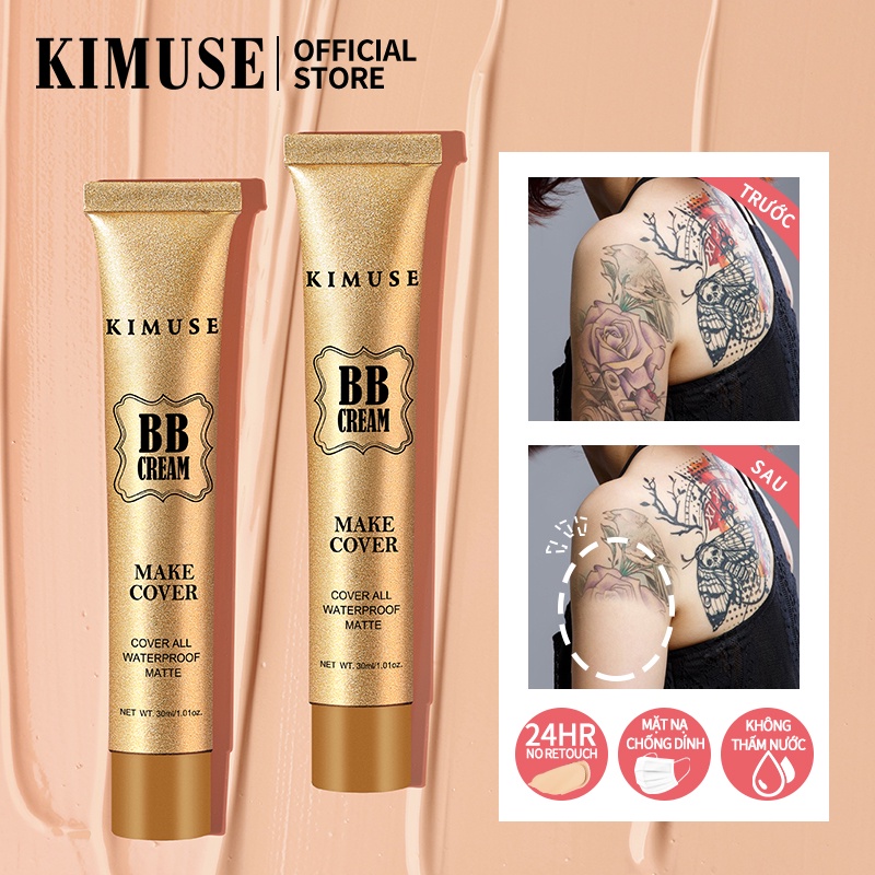 Kem nền KIMUSE BB cream che khuyết điểm mặt kèm mút xốp dụng cụ trang điểm 40g | BigBuy360 - bigbuy360.vn