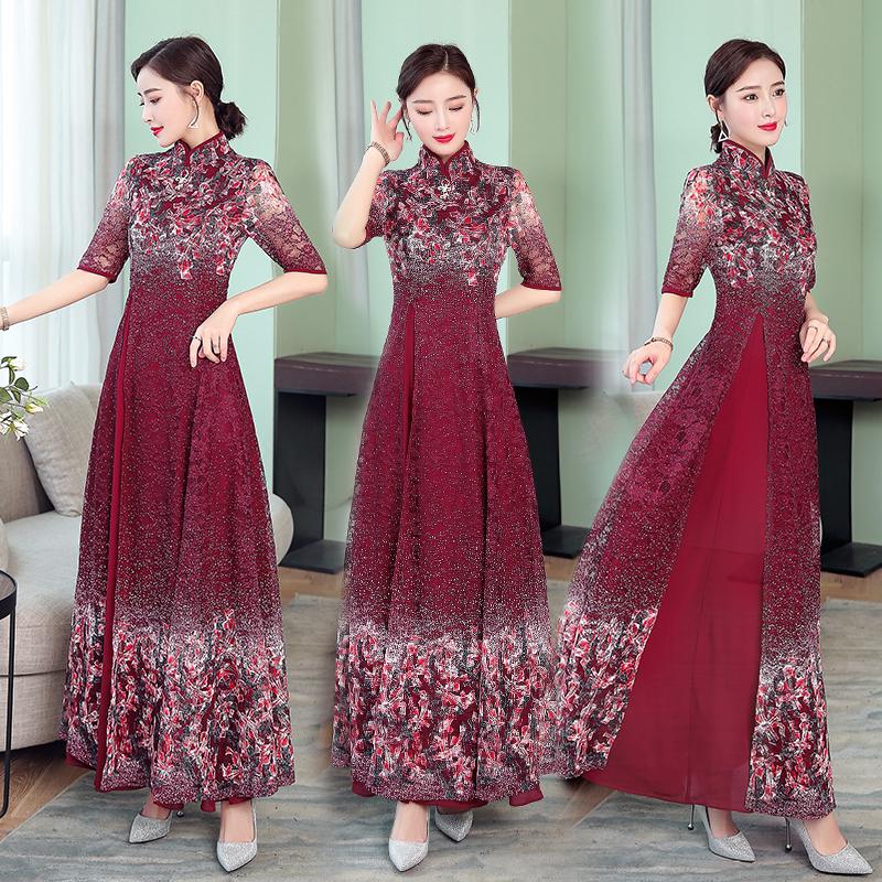 Đầm sườn xám cách điệu phối ren phong cách cổ điển thanh lịch dành cho nữ