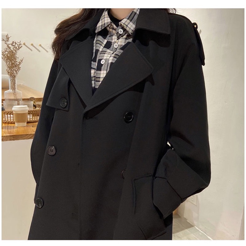 Áo măng tô nữ dáng ngắn 2 lớp kèm đai hàng quảng châu cao cấp - Áo khoác mangto nữ dáng ngắn kaki đẹp sang chảnh | BigBuy360 - bigbuy360.vn