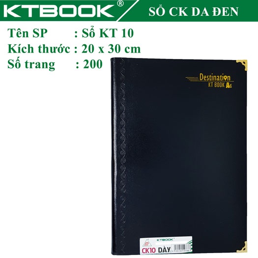 Sổ ghi chép Bìa Da Đen KTBOOK Cao Cấp KT 10 Dày dòng kẻ ngang khổ A4 - 200 trang