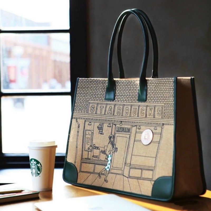 Túi Tote Cói Starbuck Phiên Bản Đặc Biệt Siêu Sang Quai Da