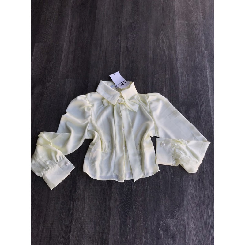 Áo sơ mi Zara cao cổ vải lụa thái (SHIRT WITH BOW) | BigBuy360 - bigbuy360.vn