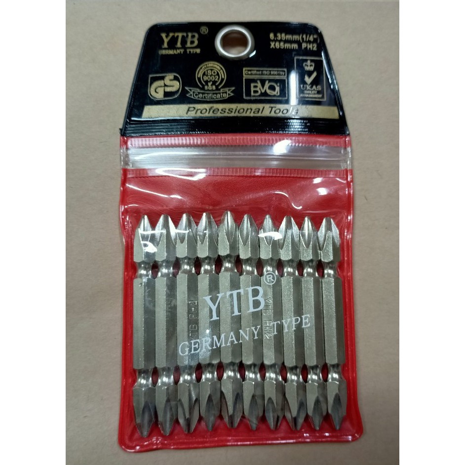 Mũi Vít Bake 2 Đầu Mũi Bắt Vít 1/4 PH2 Dùng Cho Máy Khoan Điện Máy Khoan Pin Mạ Inox Kích Thước 6.35x65mm