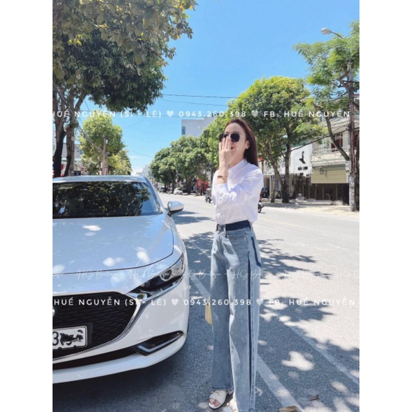 Quần jeans suông cạp đậm màu hàng  QCL1