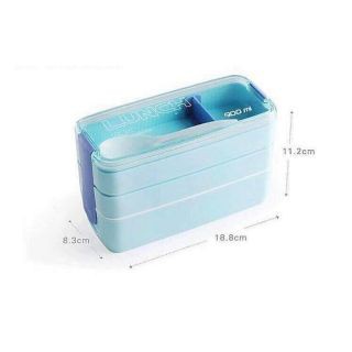 Hộp Đựng Cơm Lúa Mạch 3 Tầng Hình Chữ Nhật - Nhiều Màu