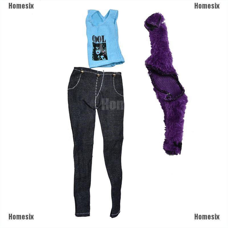 [HoMSI] 3 Pcs/Set Fur Coat Suit for Barbie Dolls Black Pants Fur Purple Coat Fashion Kid SUU