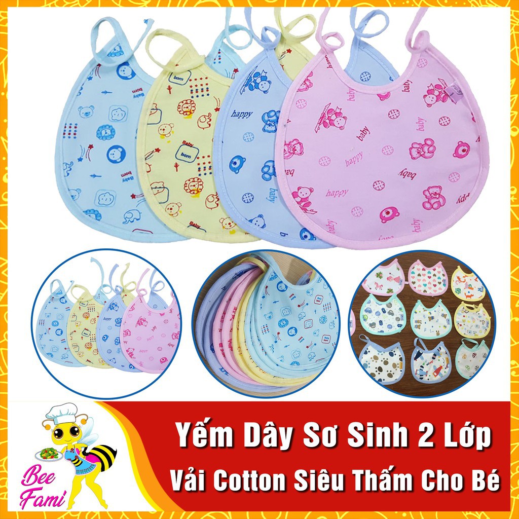 Yếm cotton 2 lớp chống thấm buộc dây cao cấp cho bé