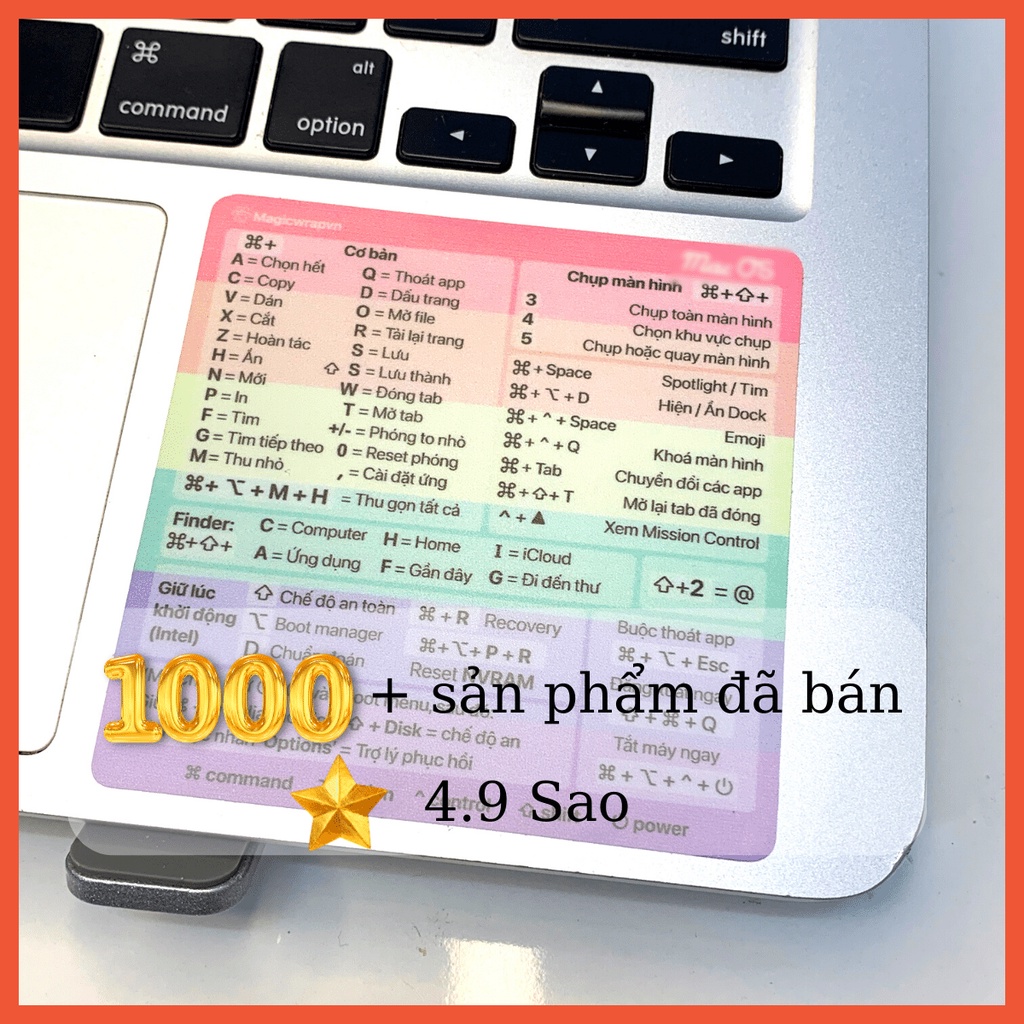 Miếng dán phím tắt Mác0S cho Mácbook | Sticker phím tắt| Không dính keo