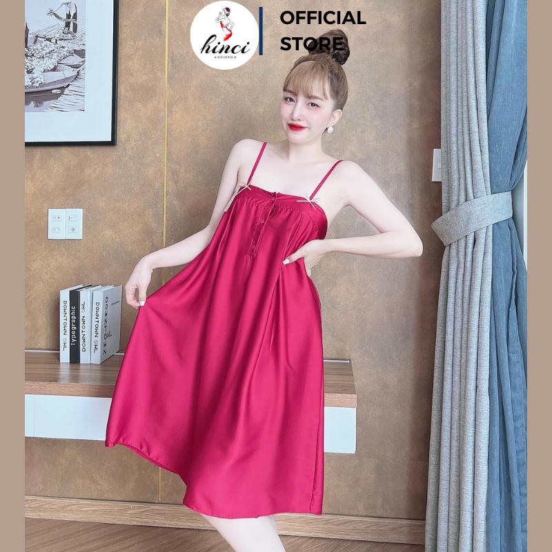 Đầm ngủ 2 dây, váy ngủ gợi cảm, đồ ngủ mặc nhà chất lụa latin cực mát, mịn có nút gài kèm nơ mặc nhà thoải mái [DN64]