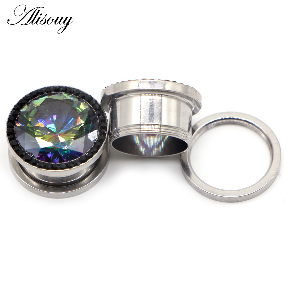 Alisouy Set 2 Khuyên Tai Thép Không Gỉ Đính Đá zircon Nhiều Màu Sắc