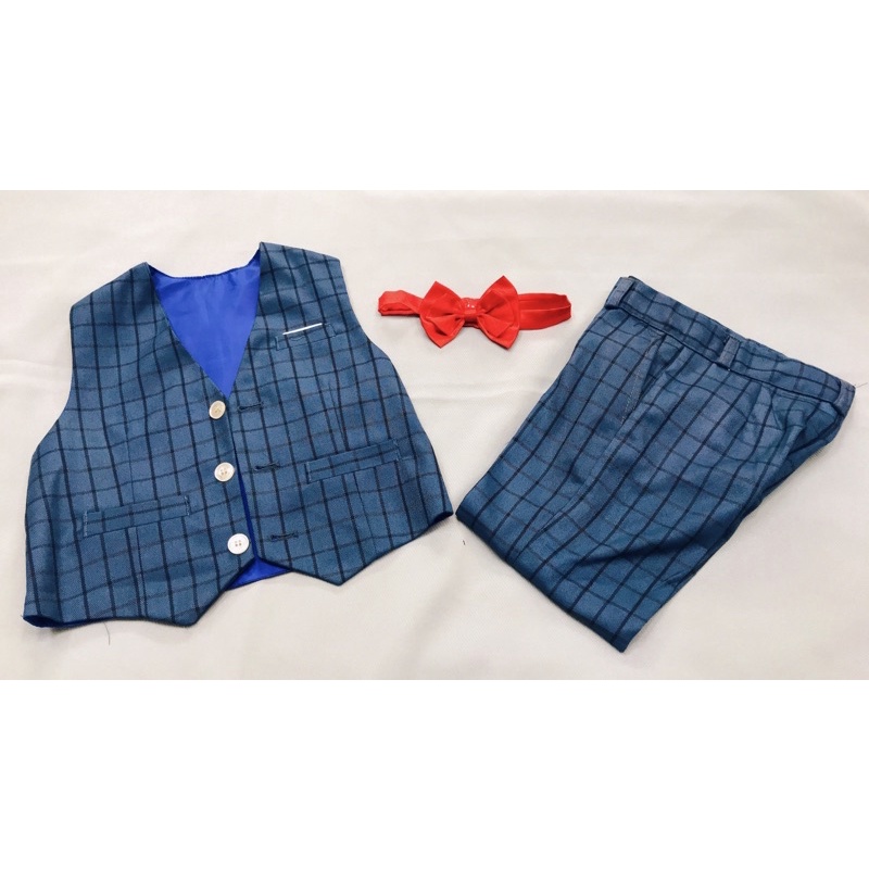 Bộ ghi lê cho bé trai gồm: áo ghi lê, quần, tặng kèm nơ)