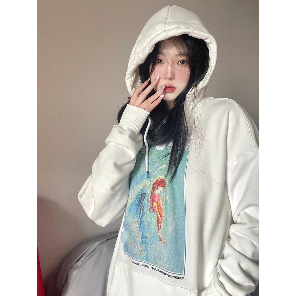 NRVP Áo Hoodie Tay Dài Oversize In Họa Tiết Phong Cách Hàn Quốc Kiểu Mới Cho Nam / Nữ