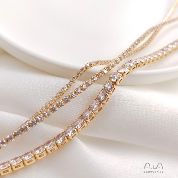 Chuỗi Dây Chuyền Bằng Đồng 14K Đính Đá Zircon Lấp Lánh Màu Sắc Sang Trọng Dùng Làm Trang Sức diy