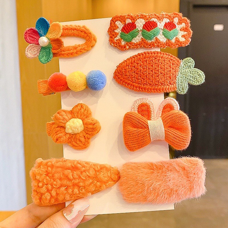 Set 9 kẹp tóc đan len/ vải và nhựa nhiều mẫu dễ thương cho bé gái