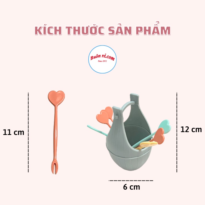 Bộ dĩa ăn trái cây Việt Nhật  dễ thương hình trái tim ở cán cầm, Dĩa xiên hoa quả tiện lợi -Buôn rẻ 01627