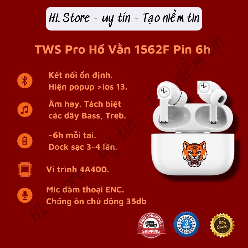 Tai Nghe Bluetooth TWS Pro Hổ Vằn 1562F ANC pin 5h - Chống Ồn Chủ Động