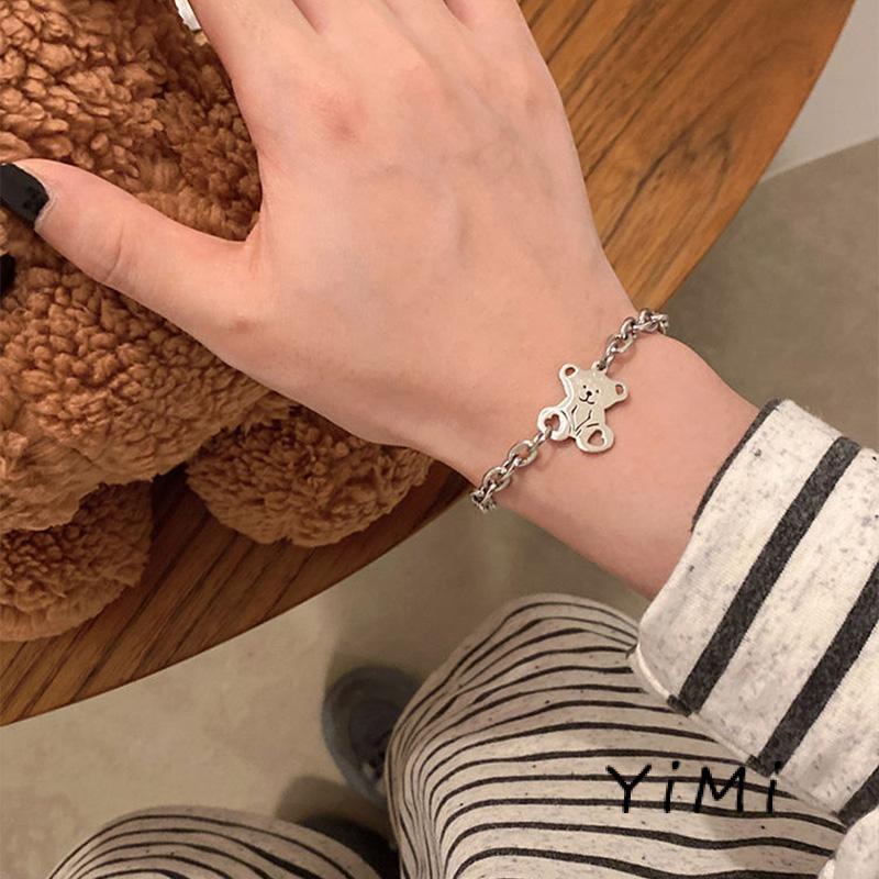 Vòng Tay Mạ Bạc Hình Mặt Gấu Thời Trang Hàn Quốc Cho Nữ