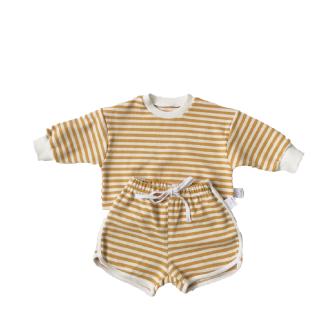 VD ❀Baby Striped Suit Baby Boys Girls Clothes Newborn Long Sleeve Infant Striped Short Pants Outfits Set