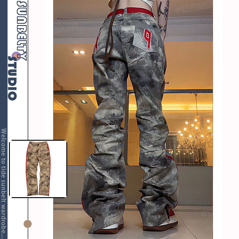 Quần Dài Ống Rộng Họa Tiết Rằn Ri Phối Khóa Kéo Phong Cách Retro Cá Tính