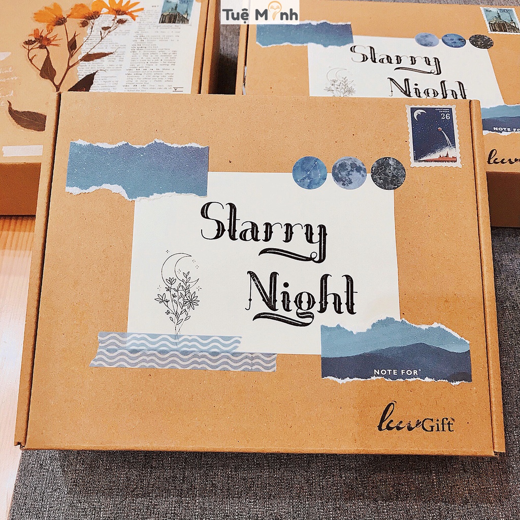 Set trang trí sổ Bullet journal Starry Night - bộ quà tặng sổ còng binder Klong, sticker, note, washi tape Luv110