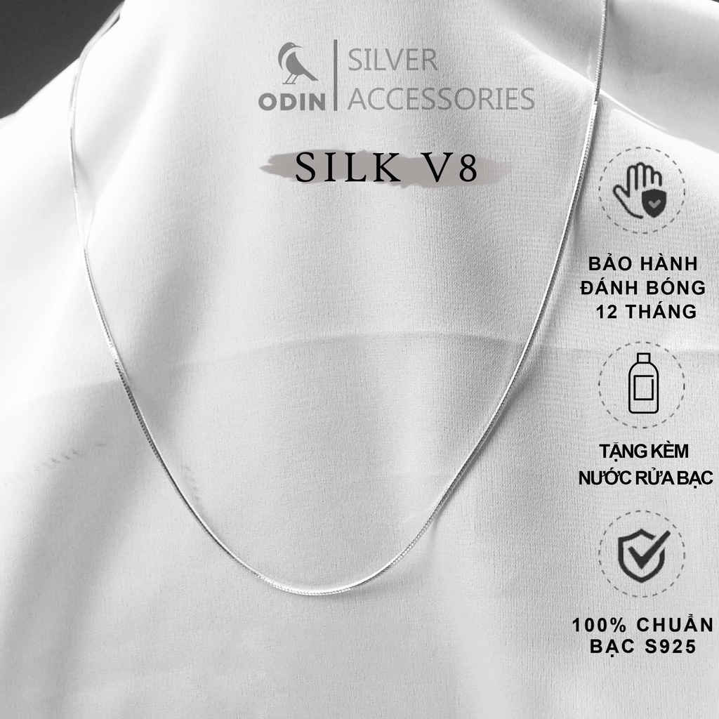Dây chuyền nam Silk V8 Bạc dạng lụa mềm mại, form sợi mì - Bạc S925 - ODIN