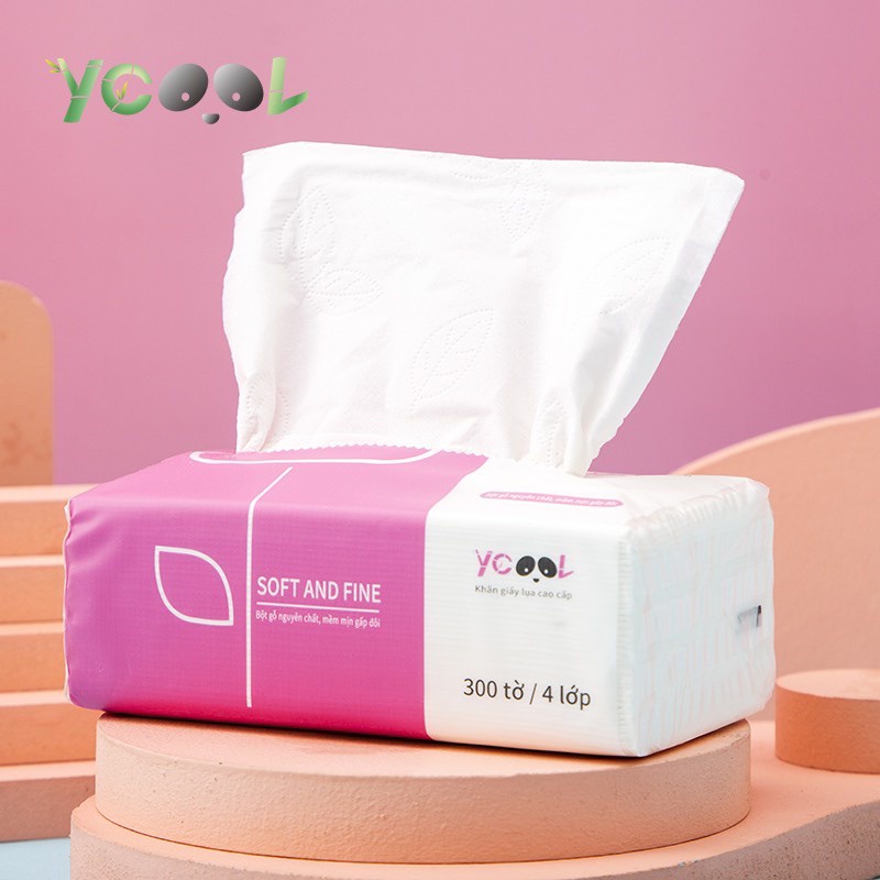 Thùng 24 gói /300 tờ/4 lớp Khăn Giấy Rút/ Khăn Giấy Lụa Cao Cấp YCOOL  Nhiều Màu