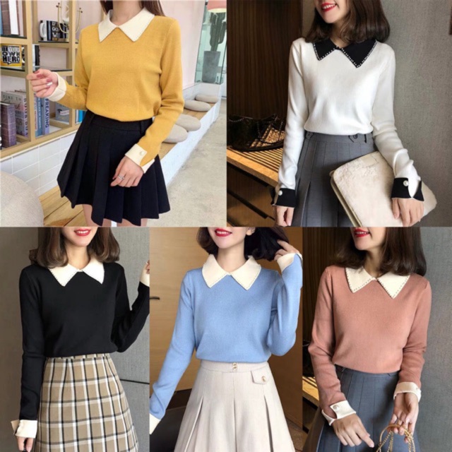 BÁN SỈ ÁO LEN PHỐI CỔ ĐINH HẠT CHO NỮ | BigBuy360 - bigbuy360.vn