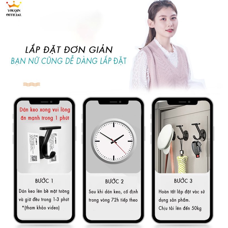 Móc Treo Đồ Dán Tường 2 tầng - YouQin Chất Liệu Thép Không Gỉ, Dán Keo Siêu Chắc, Không Khoan Tường