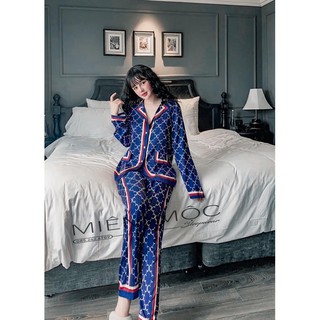 BỘ LỤA PIJAMA XANH VIỀN CỔ VEST SIÊU SANG