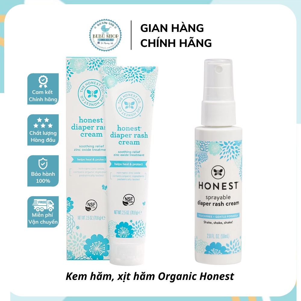 Kem hăm 100% organic Honest cho bé từ sơ sinh dạng xịt và dạng kem