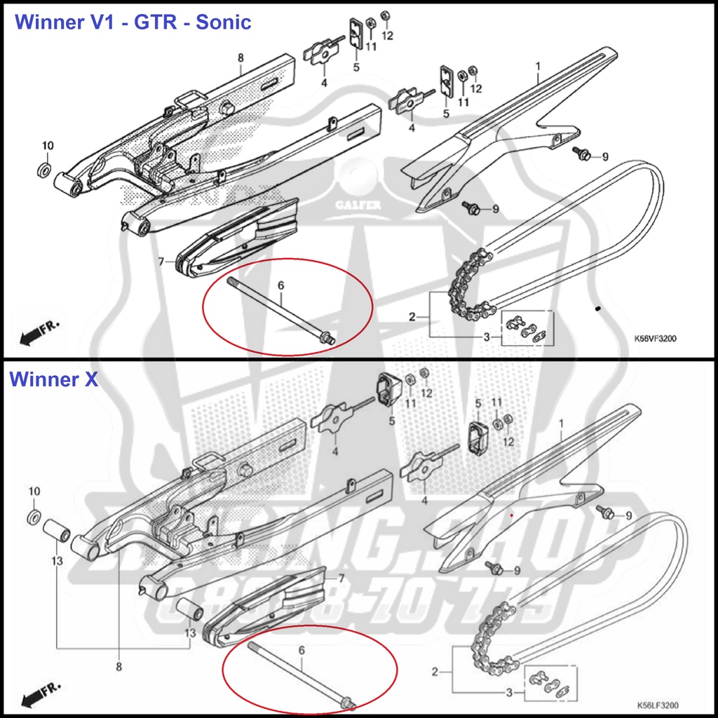 Cốt Gắp / Cốt Gấp Sau / Trục Càng Sau Winner - Winner X - GTR - Sonic (52101-K56-N00, 52101-K56-V50)