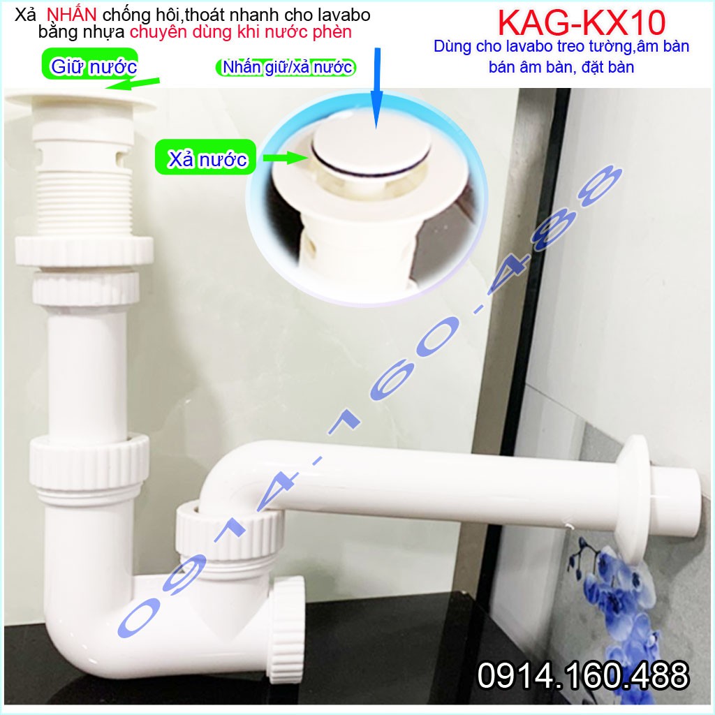 Xả chậu lavabo nhựa nút nhấn KAG-KX10, bộ xả lavabo cho nước nhiễm phèn chất liệu nhựa 100% tiện dụng siêu bền