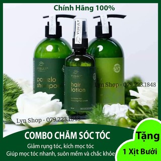 Combo bộ dầu gội bưởi + kem xả dừa + tinh dầu bưởi vijully cao cấp