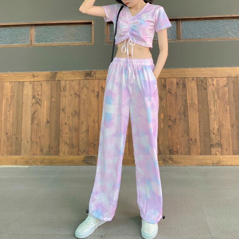 Set CropTop Dây Rút Long Pant Loang 3D Ảnh Thật-Clip Thật