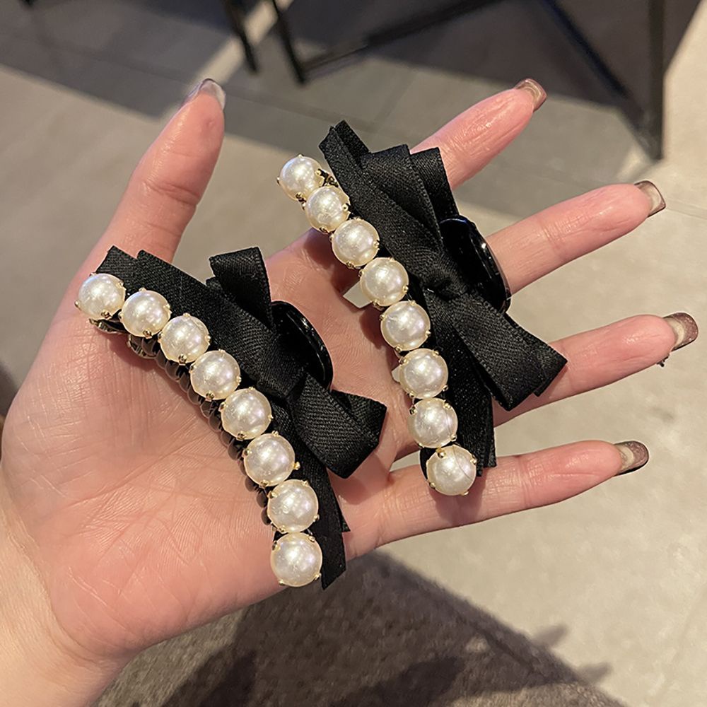 Kẹp Tóc Hình Nơ Đính Ngọc Trai Phong Cách Hàn Quốc Cổ Điển Cho Nữ