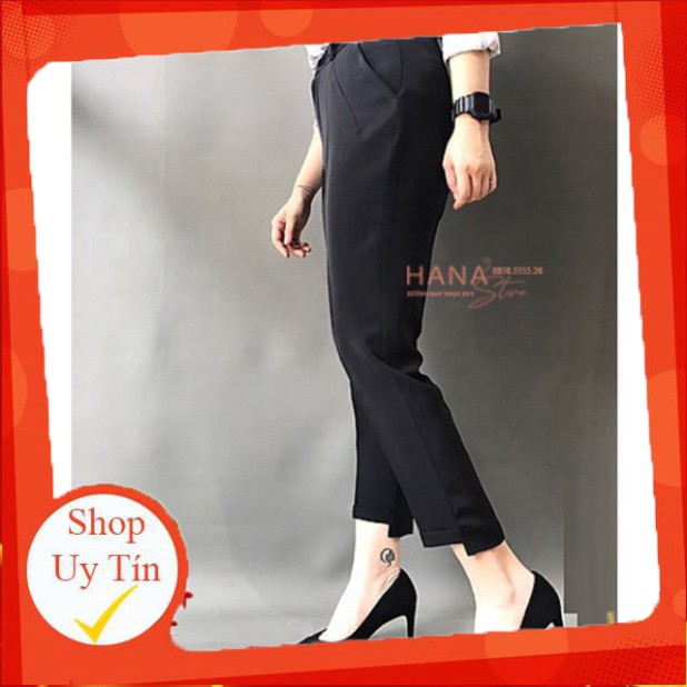Quần tây baggy nữ ống lệch gấu lệch 9 tấc công sở cạp lưng cao dáng dài màu đen - Vải tuyết mưa - Mặc đi làm đi học xinh