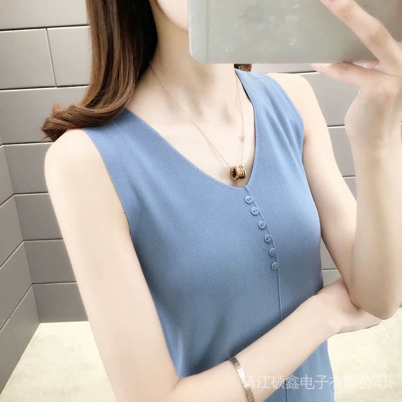 Áo Sát Nách Dệt Kim Cổ Chữ V Form Rộng Size Lớn Mẫu Mới Cho Nữ