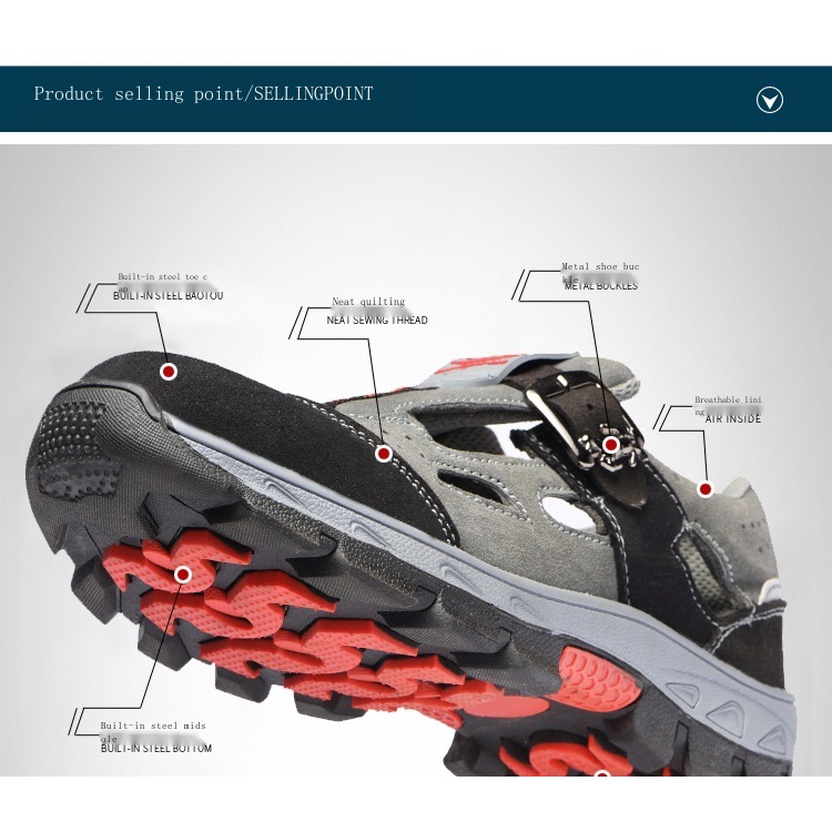 Xăng đan Bảo Hộ Lao Động Chống Đập Xuyên Thấu Mũi Thép Lỗ To Thoáng Khí Khử Mùi Hôi Mùa Hè