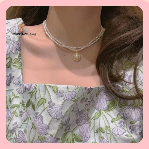 Dây Chuyền Vòng Cổ Hai Lớp Ngọc Trai Nhân Tạo Phong Cách Hàn Quốc [CHUỘT LƯỜI SHOP]