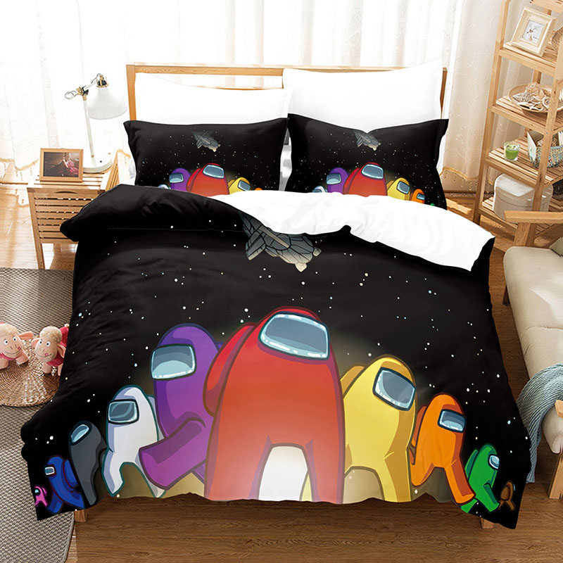 Among Us 3in1 Bedsheet Set Queen Size Bed Sheet Impostor Crewmate Double Home Bedroom Washable Bedsheet needs