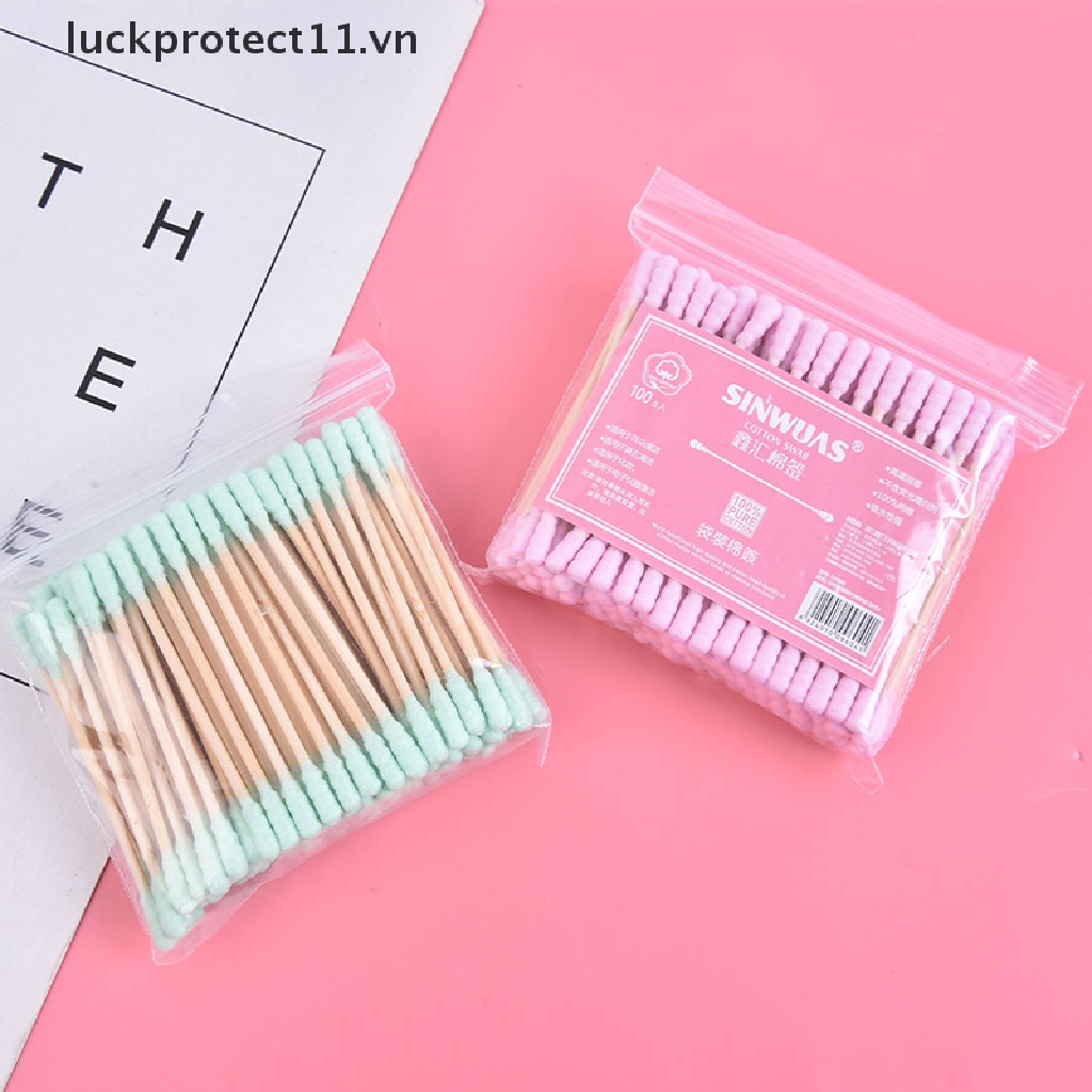 (Hàng Mới Về) Bộ 100 Tăm Bông Cotton Hai Đầu Làm Sạch