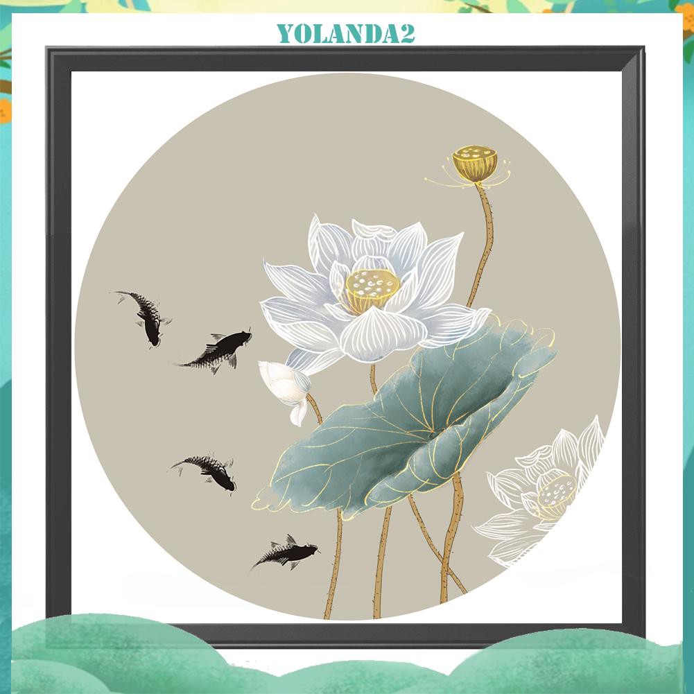 Bộ dụng cụ làm tranh thêu chữ thập họa tiết lá sen và cá 11CT