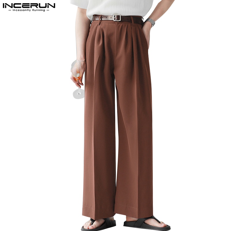 Quần dài INCERUN ống rộng màu sắc đơn giản dành cho nam