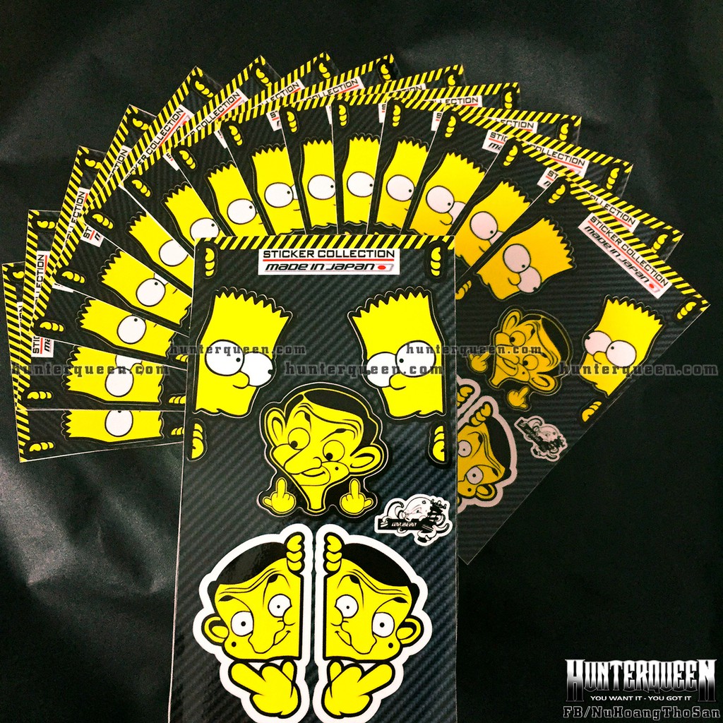 Bộ hình dán logo Simpson - Mr.Bean. Decal cao cấp chống nước, sắc nét, bền màu, dính chặt. In theo yêu cầu