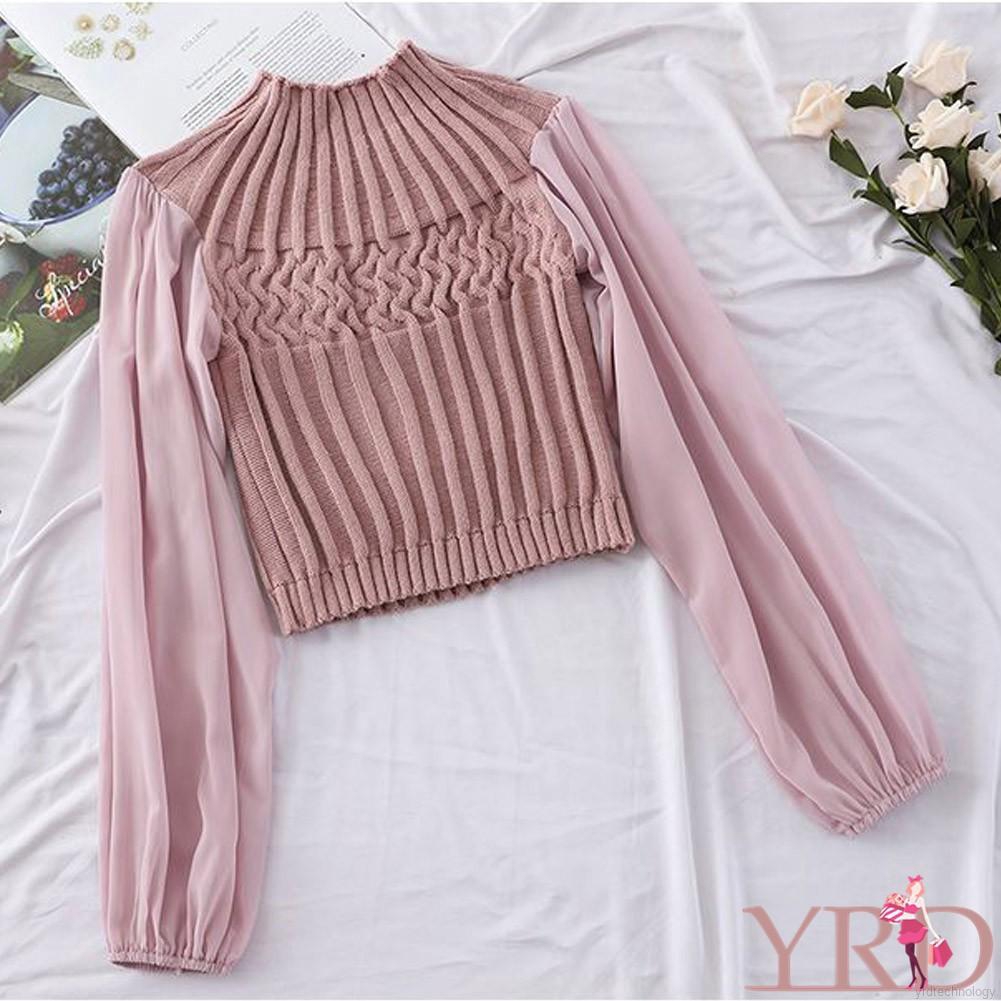 FREESHIP ĐƠN 99K_ Korean Style Women Round Neck Lantern Sleeve Stitching Tops | BigBuy360 - bigbuy360.vn
