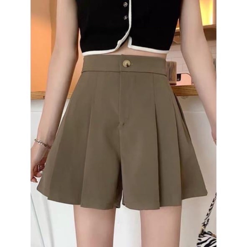 Quần short chữ A khuy trước, quần giả váy dập ly cạp cao kiểu dáng Ulzzangg dành cho nữ