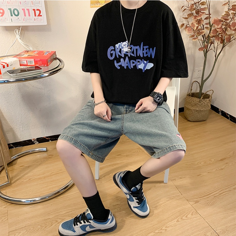 Áo Thun Tay Ngắn Cổ Tròn Dáng Rộng In Hình Gấu Và Chữ Thời Trang Cho Nam Size M-5XL