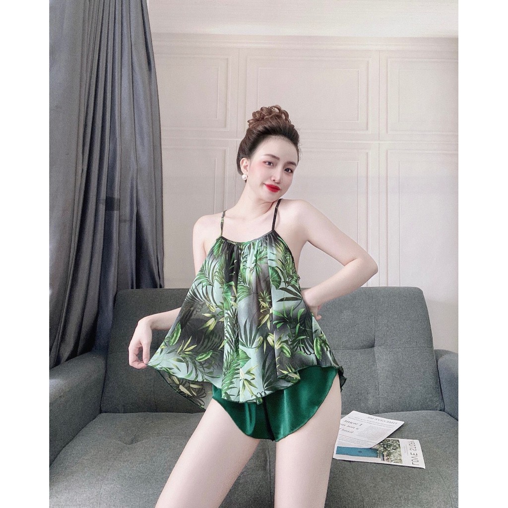 Set đùi 2 dây lụa chiffon phối quần satin mỏng manh siêu quyến rũ form 40-56kg | BigBuy360 - bigbuy360.vn