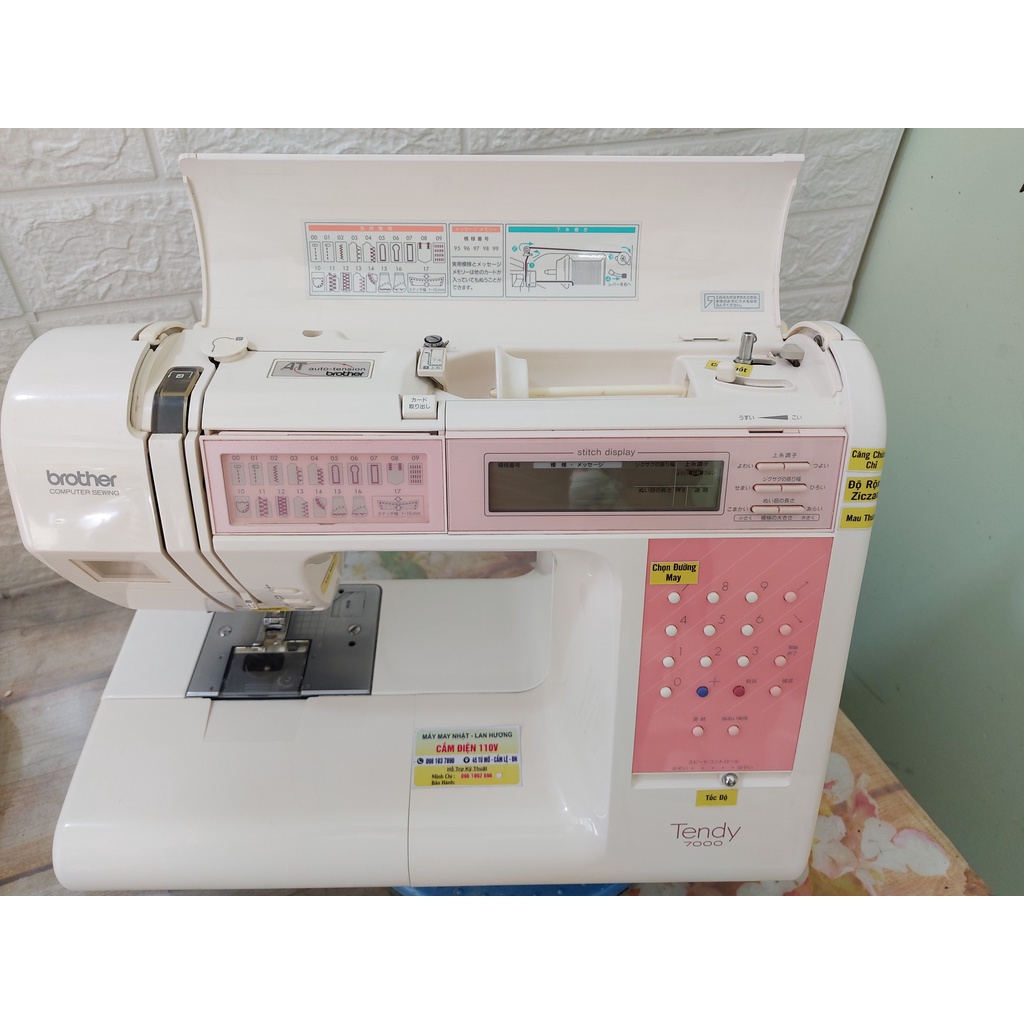 Máy May Gia Đình Nhật Brother Tendy 7000, Lemieux - May Và Thêu Trang Trí Con Vật Số Chữ - Màu Trắng & Hồng - Cực Êm