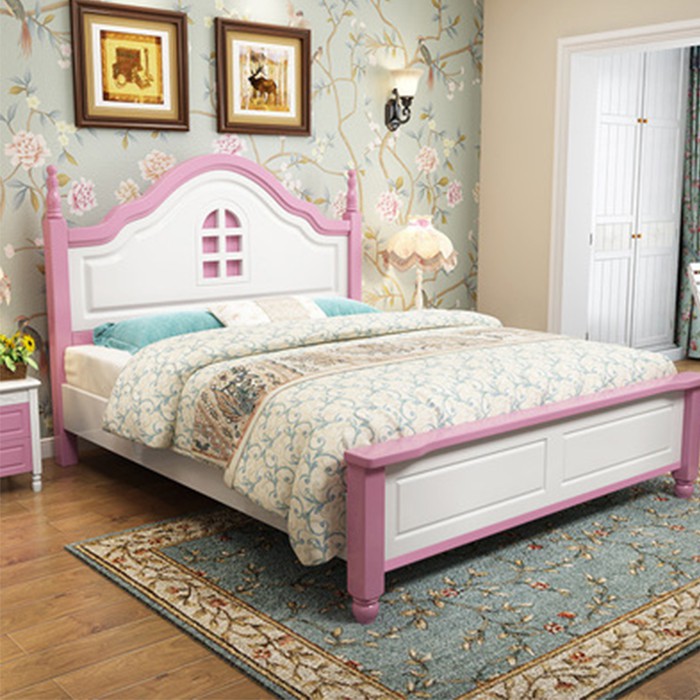 Giường ngủ trẻ em kiểu Hàn gỗ sồi có 2 màu trắng và hồng, Giường ngủ thông minh cho bé